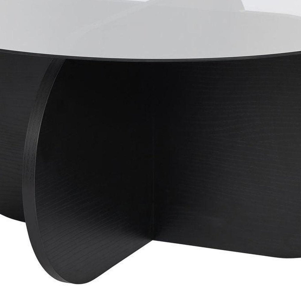 30" Unfinished Glass And Wood Round Abstract Coffee Table HomeRoots
