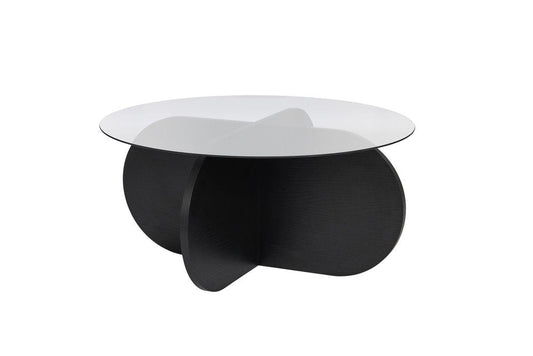 30" Unfinished Glass And Wood Round Abstract Coffee Table HomeRoots