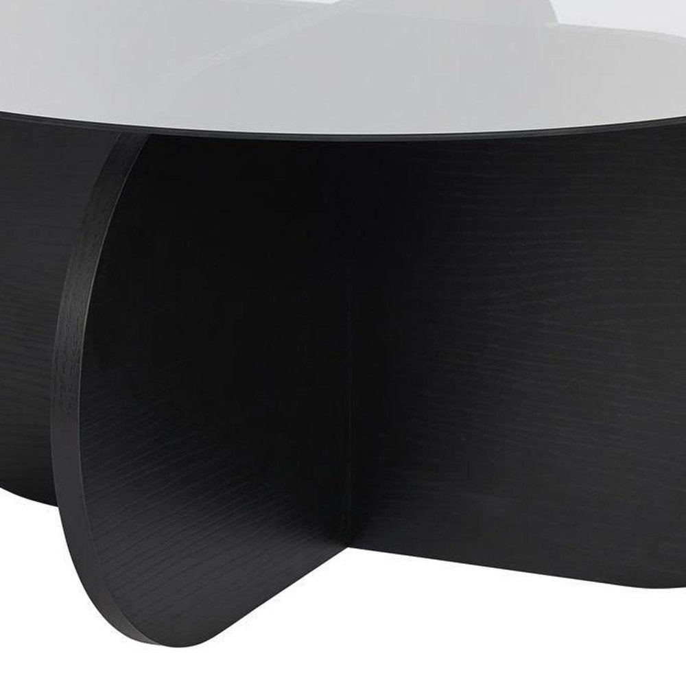 30" Unfinished Glass And Wood Round Abstract Coffee Table — view 3