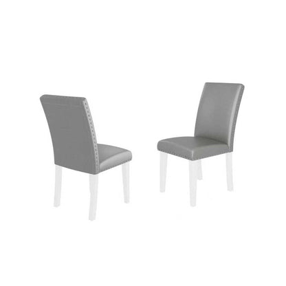 Set of Two Light Gray And White Fabric And Faux Leather And Wood Dining Side Chairs HomeRoots