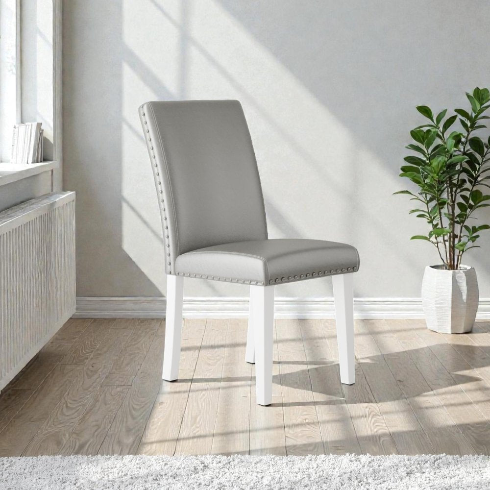 Set of Two Light Gray And White Fabric And Faux Leather And Wood Dining Side Chairs — view 8