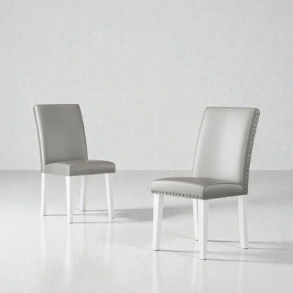 Set of Two Light Gray And White Fabric And Faux Leather And Wood Dining Side Chairs HomeRoots