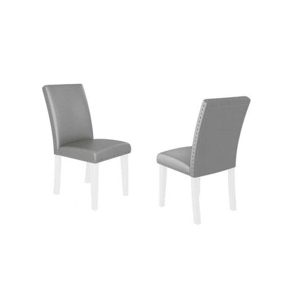 Set of Two Light Gray And White Fabric And Faux Leather And Wood Dining Side Chairs HomeRoots