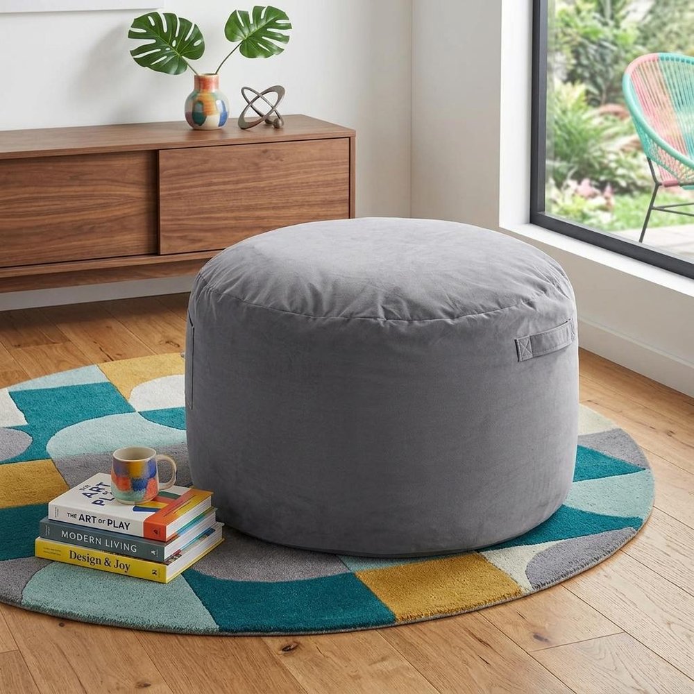 48" Gray Upholstered Bean Bag Chair — view 6
