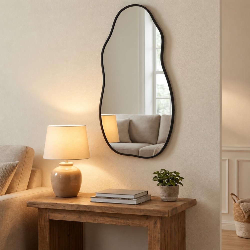 30" Black Aluminum Abstract Geometric Framed Accent Mirror HomeRoots
