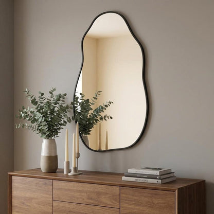 30" Black Aluminum Abstract Geometric Framed Accent Mirror HomeRoots