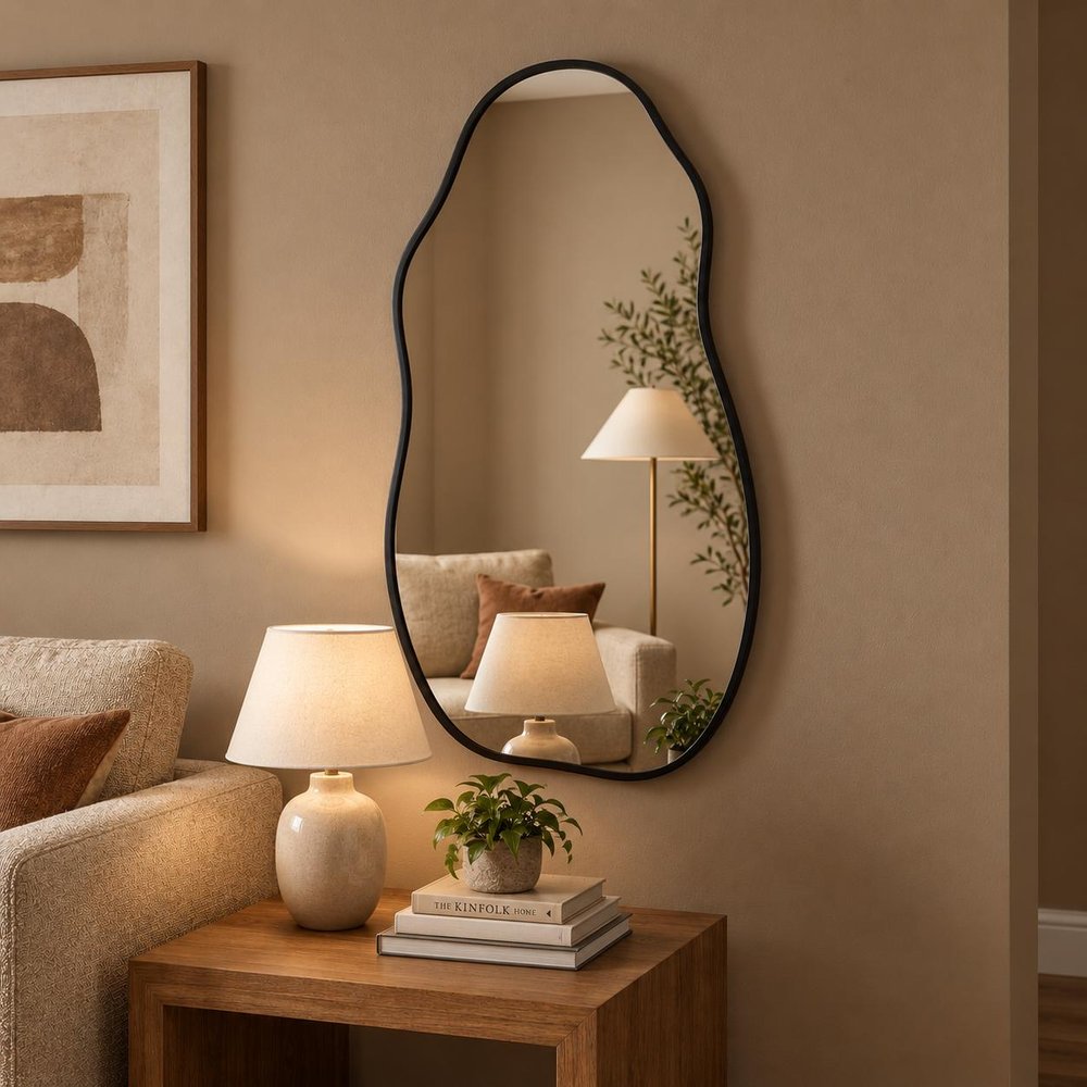 36" Black Aluminum Abstract Geometric Framed Accent Mirror — view 1