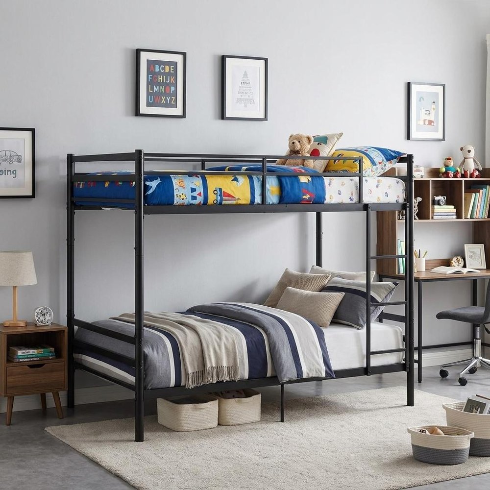 Black Twin Over Twin Metal Bunk Bed HomeRoots