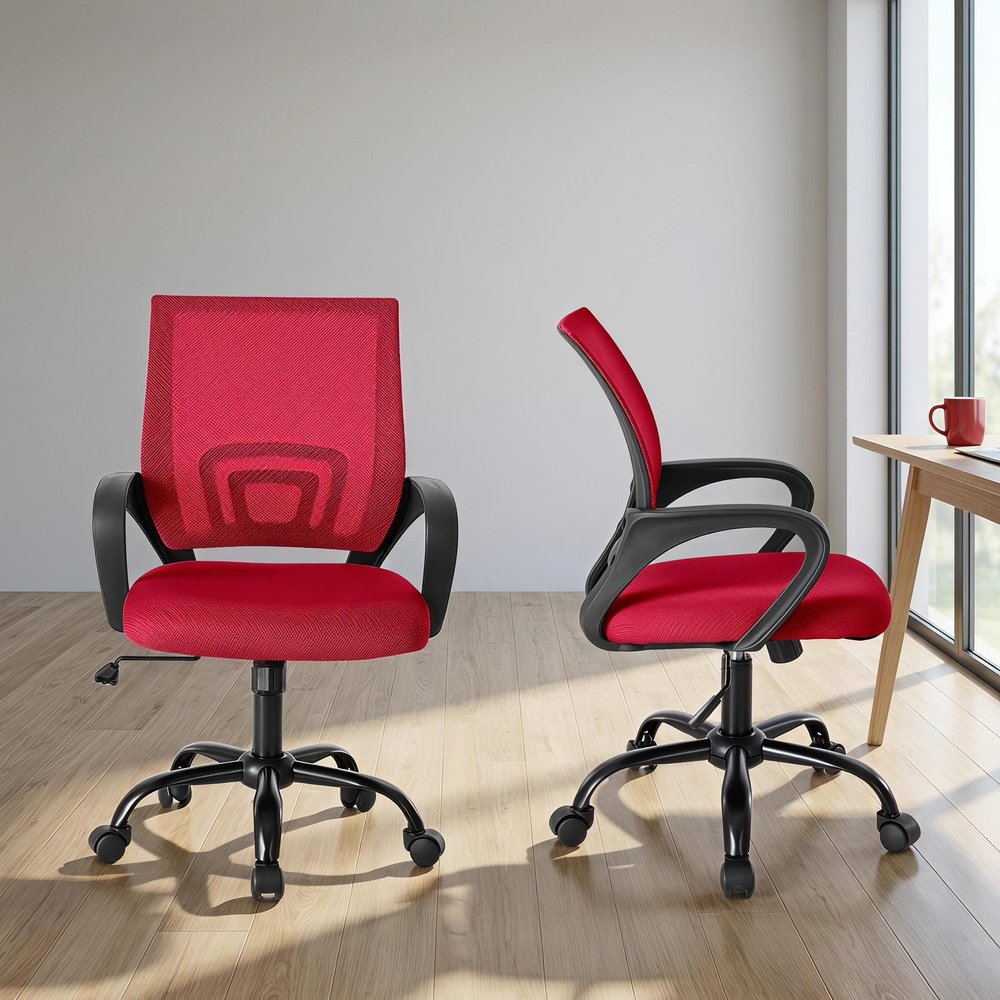 Red And Black Swivel Rolling Office Chair — view 1