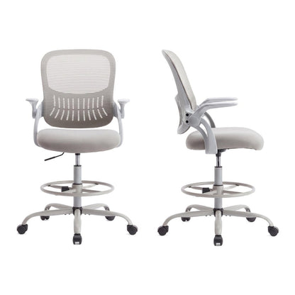 Gray And White Swivel Rolling Drafting Chair With Footrest HomeRoots