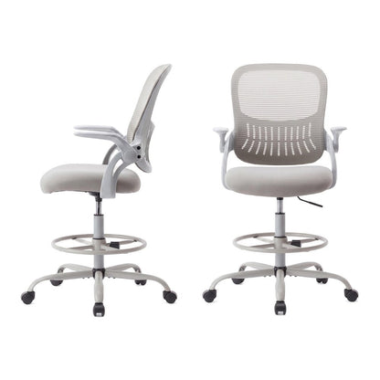 Gray And White Swivel Rolling Drafting Chair With Footrest HomeRoots
