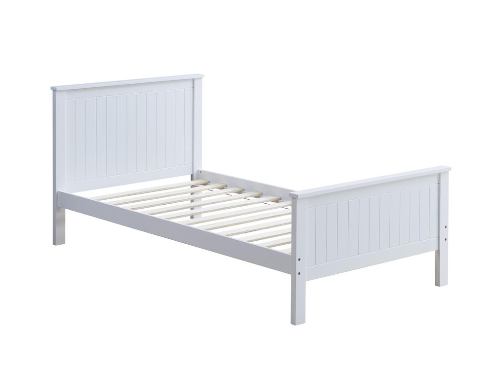 White Shiplap Texture Wood Twin Bed Frame HomeRoots