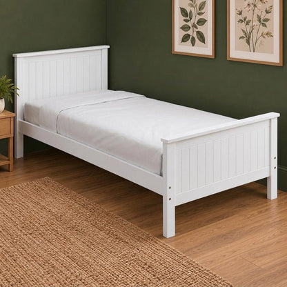 White Shiplap Texture Wood Twin Bed Frame