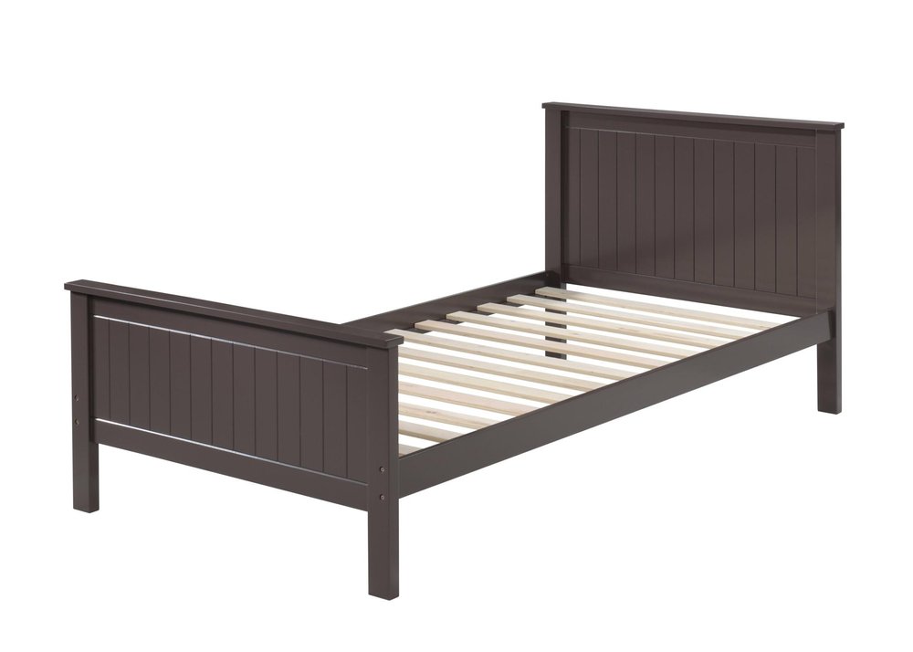 Chocolate Shiplap Texture Wood Twin Bed Frame — view 1