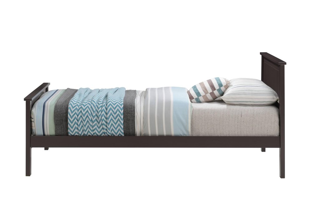 Chocolate Shiplap Texture Wood Twin Bed Frame — view 3