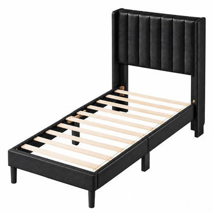 Black Solid Wood And Faux Leather Upholstered Twin Bed Frame HomeRoots
