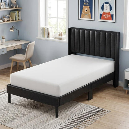Black Solid Wood And Faux Leather Upholstered Twin Bed Frame HomeRoots