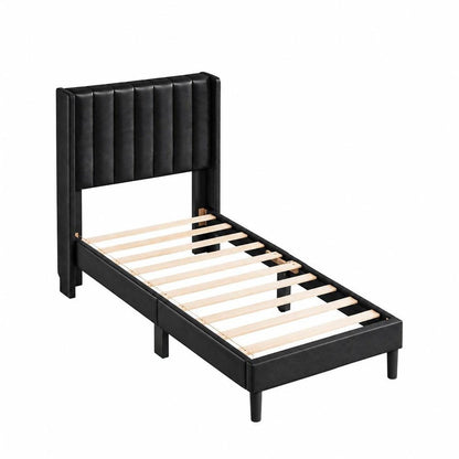 Black Solid Wood And Faux Leather Upholstered Twin Bed Frame HomeRoots