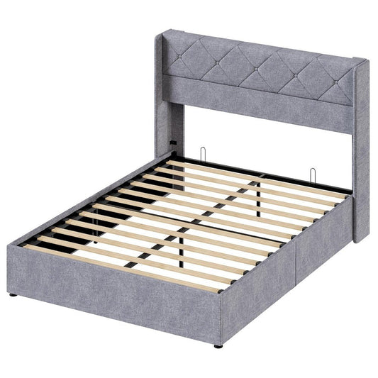 Gray Metal And Linen Blend Upholstered Full Bed Frame HomeRoots