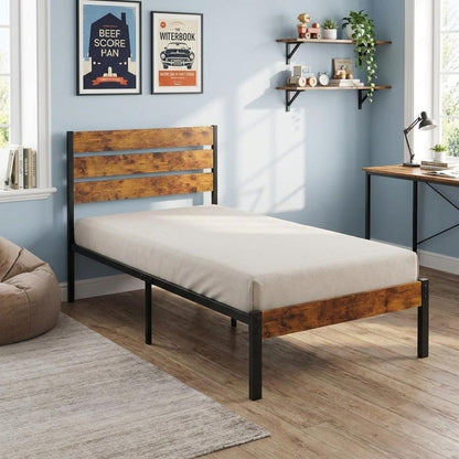 Black And Brown Wood And Metal Twin Bed Frame HomeRoots