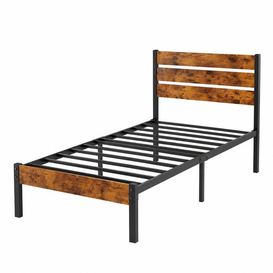 Black And Brown Wood And Metal Twin Bed Frame