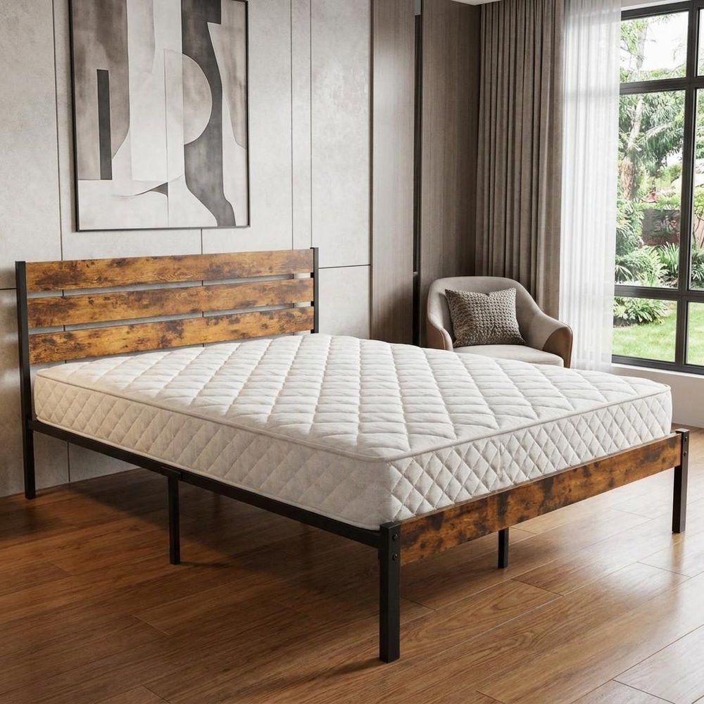Black And Brown Wood And Steel Twin Bed Frame
