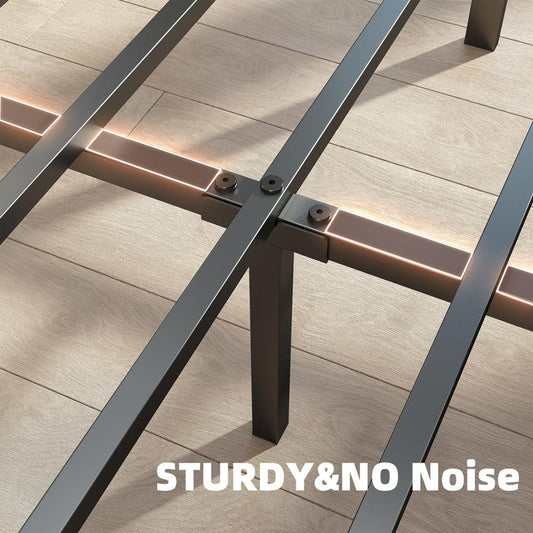 Black And Gray Metal And Faux Leather Upholstered Twin Bed Frame