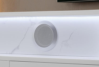 87" White Faux Crystals Wood Storage Cabinet Electric Fireplace With LED And Speaker HomeRoots