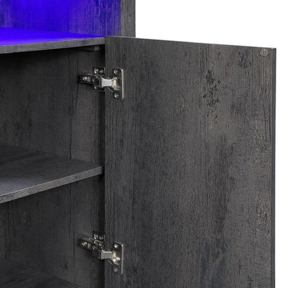 60" Dark Gray Faux Crystals Wood Storage Cabinet Electric Fireplace With LED And Speaker HomeRoots