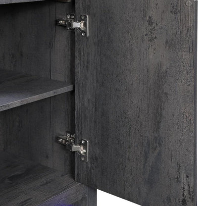 60" Dark Gray Faux Crystals Wood Storage Cabinet Electric Fireplace With LED And Speaker HomeRoots