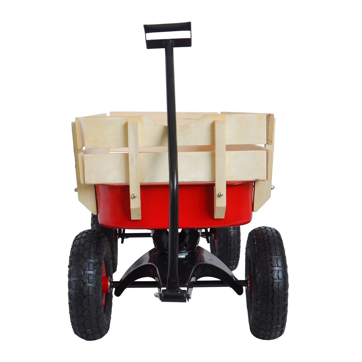 Outdoor Wagon All Terrain Pulling w/Wood Railing Air Tires Children Kid Garden（Red） - FurniFindUSA