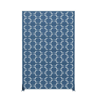 72" Blue Geometric Steel Six Panel Outdoor Privacy Screen