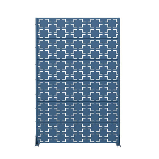 72" Blue Geometric Steel Six Panel Outdoor Privacy Screen