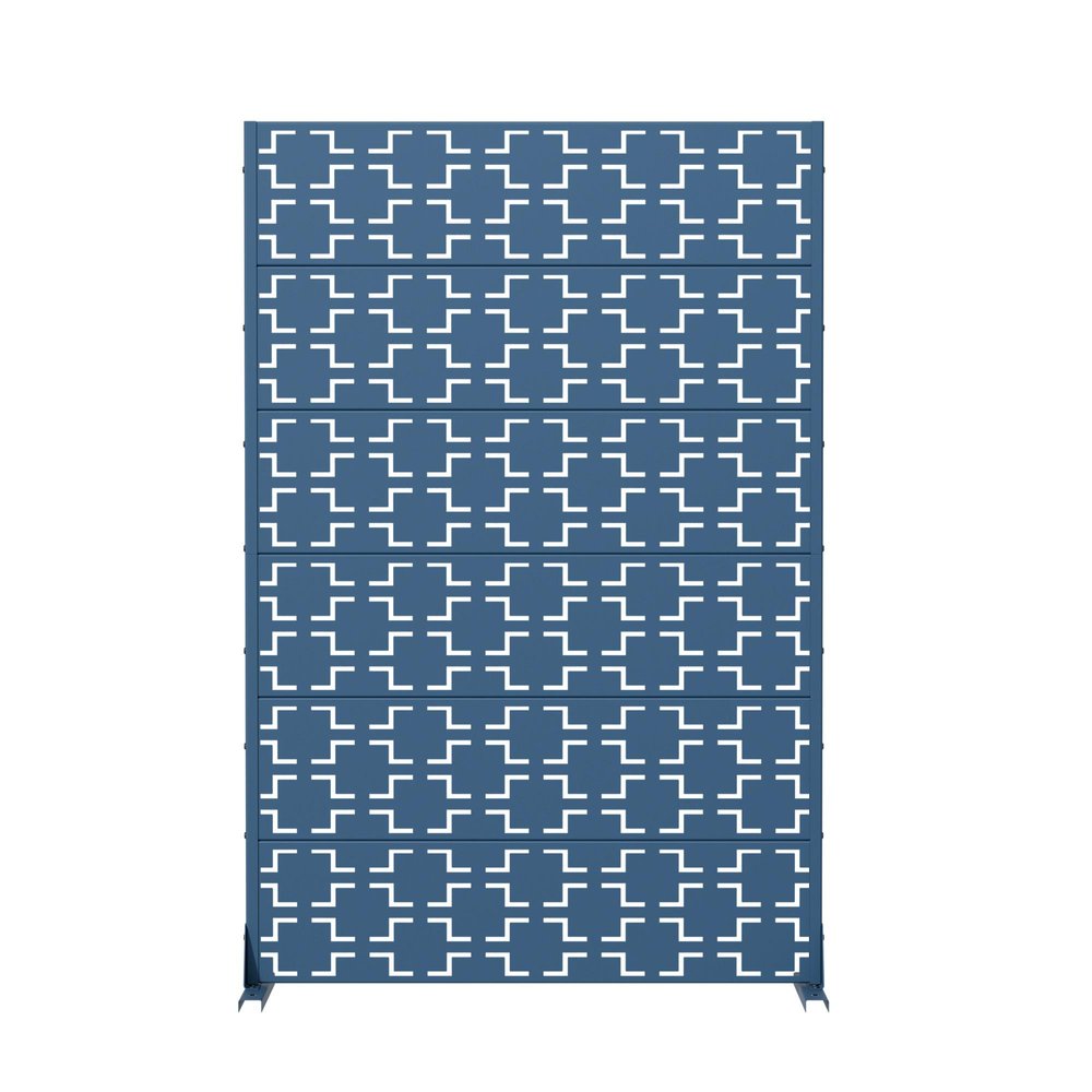 72" Blue Geometric Steel Six Panel Outdoor Privacy Screen HomeRoots