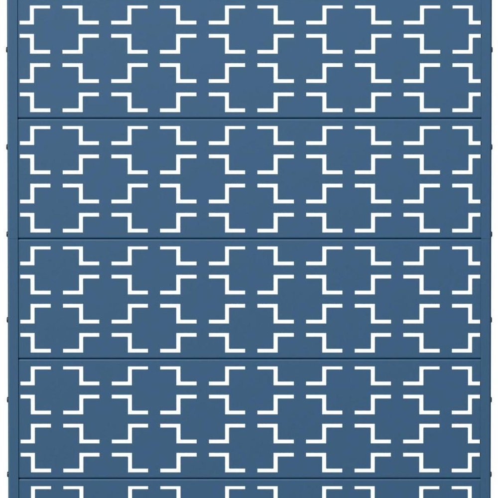 72" Blue Geometric Steel Six Panel Outdoor Privacy Screen