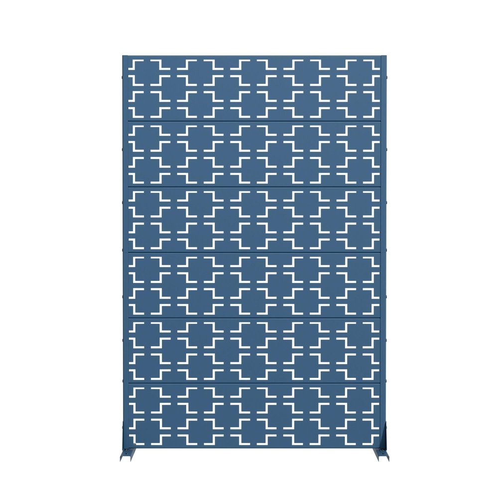 72" Blue Geometric Steel Six Panel Outdoor Privacy Screen — view 3