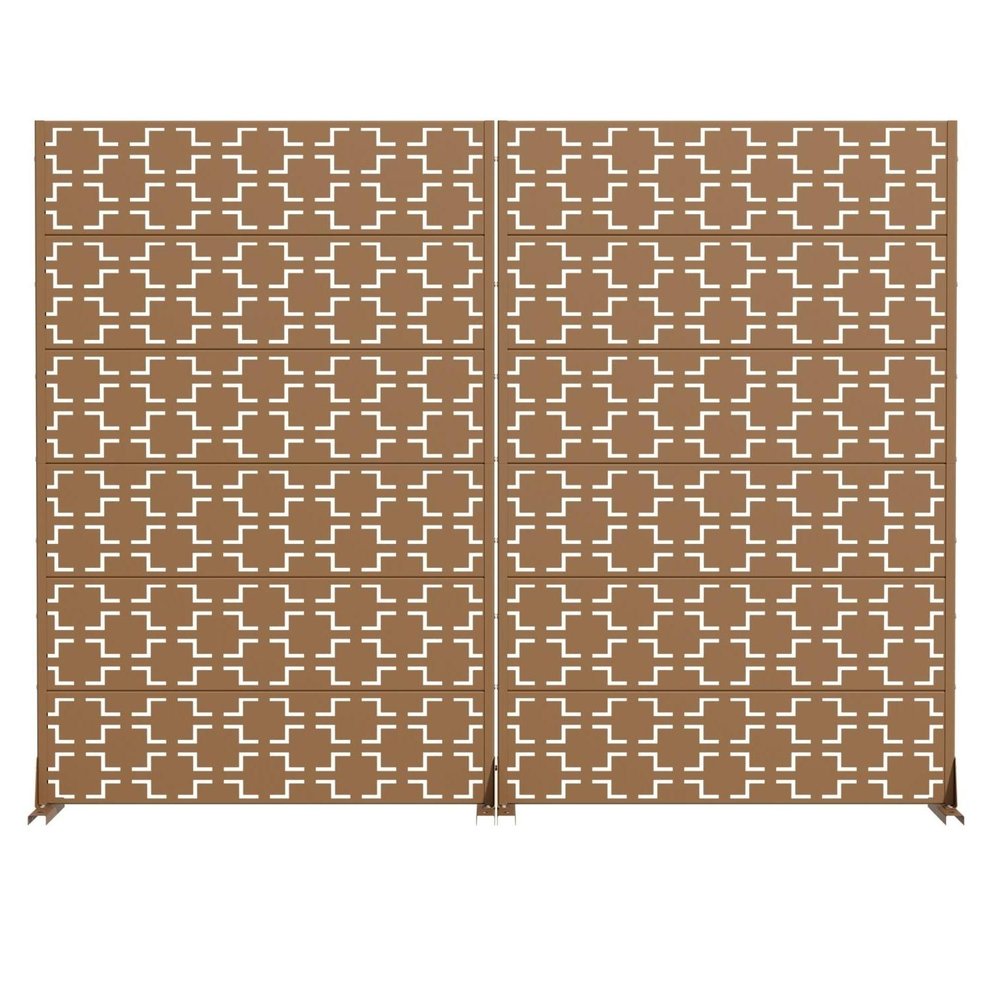 Set Of Two Brown Geometric Steel 12 Outdoor Privacy Screen HomeRoots