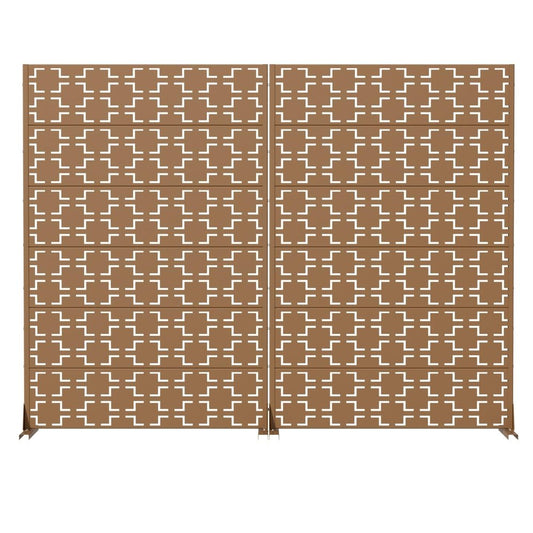 Set Of Two Brown Geometric Steel 12 Outdoor Privacy Screen
