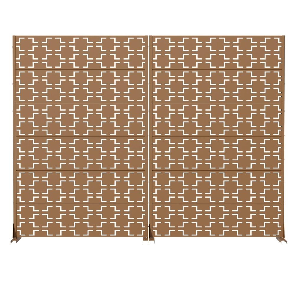 Set Of Two Brown Geometric Steel 12 Outdoor Privacy Screen — view 1