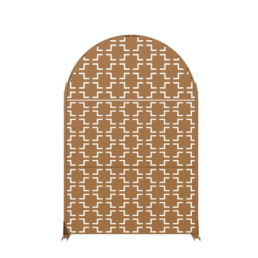 72" Brown Geometric Steel Three Panel Outdoor Privacy Screen