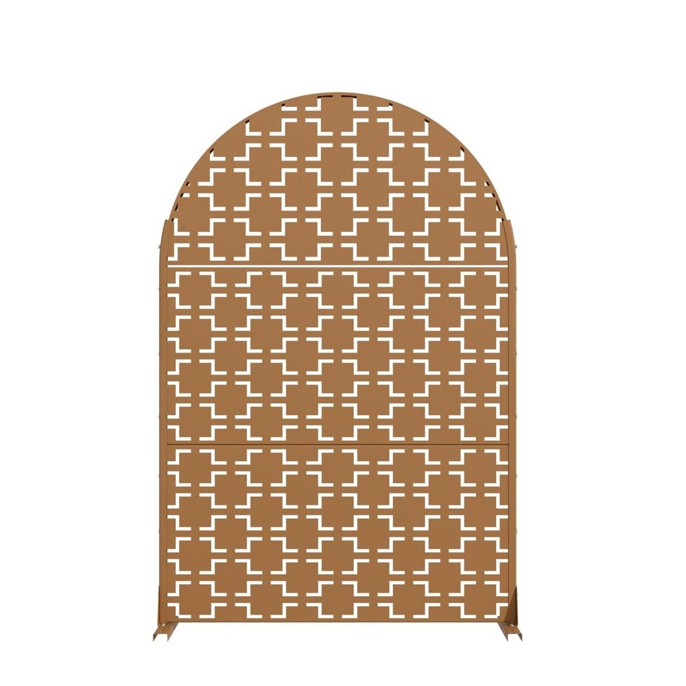72" Brown Geometric Steel Three Panel Outdoor Privacy Screen — view 3