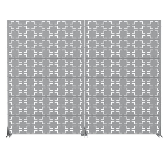 Set Of Two Gray Geometric Steel 12 Outdoor Privacy Screen