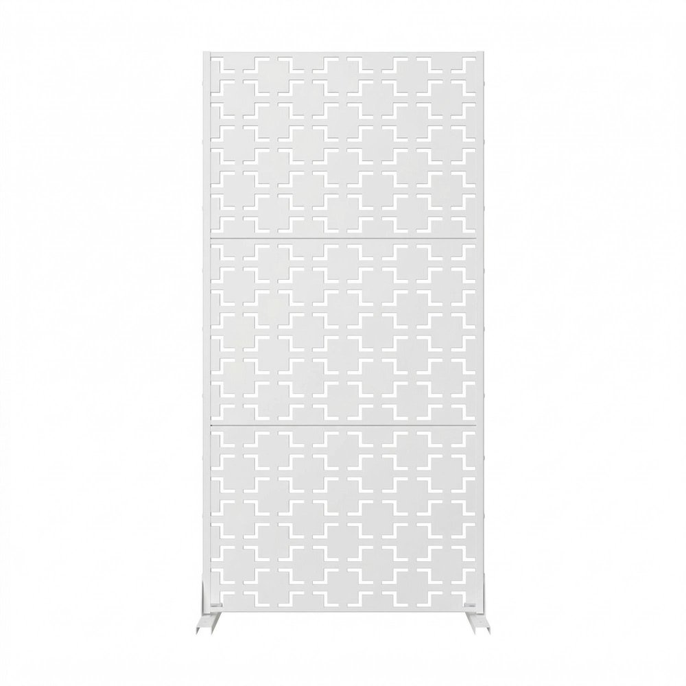 72" White Geometric Steel Six Panel Outdoor Privacy Screen — view 1