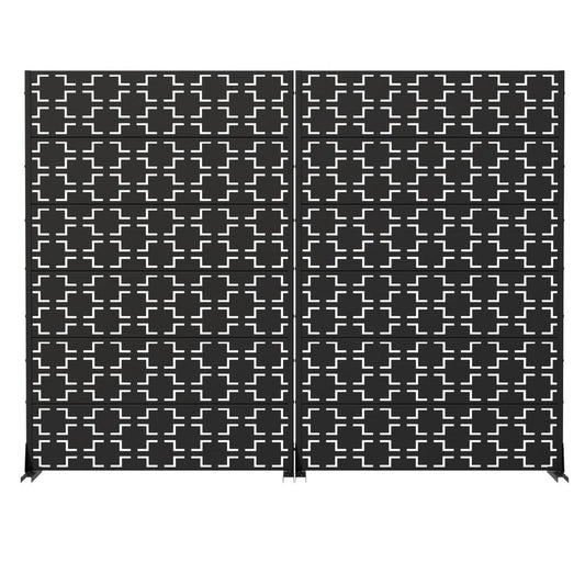 Set Of Two Black Geometric Steel 12 Outdoor Privacy Screen