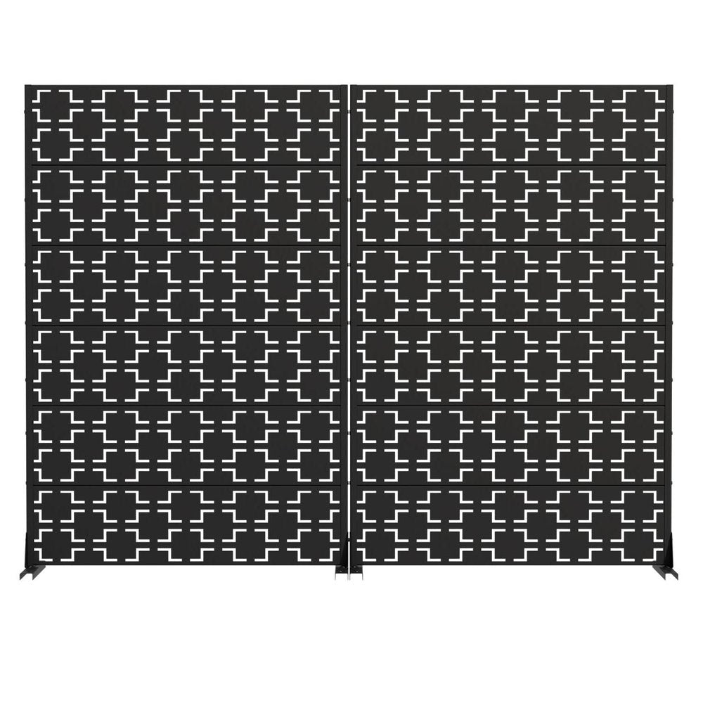 Set Of Two Black Geometric Steel 12 Outdoor Privacy Screen HomeRoots