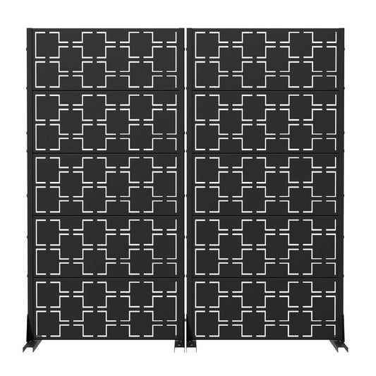 Set Of Two Black Geometric Steel Ten Panel Outdoor Privacy Screen