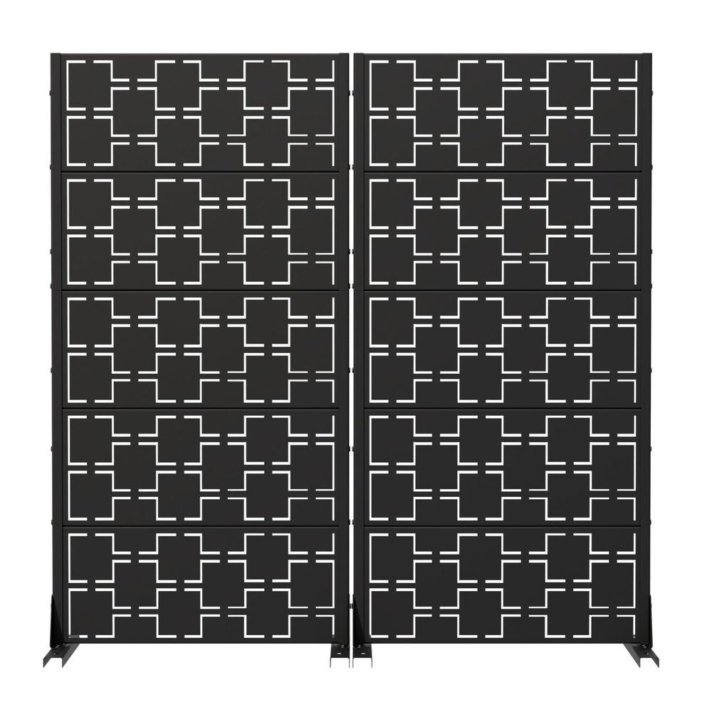 Set Of Two Black Geometric Steel Ten Panel Outdoor Privacy Screen — view 1