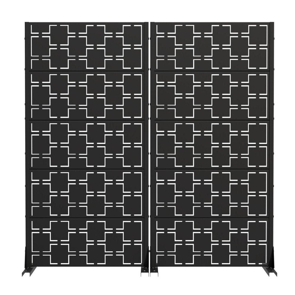 Set Of Two Black Geometric Steel Ten Panel Outdoor Privacy Screen — view 4