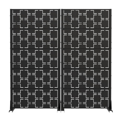 Set Of Two Black Geometric Steel Ten Panel Outdoor Privacy Screen HomeRoots