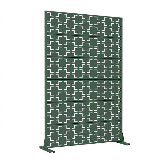 72" Green Geometric Steel Six Panel Outdoor Privacy Screen